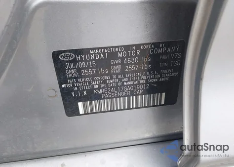 2016 Hyundai Sonata Hybrid Se z USA, uszkodzony, nr VIN KMHE24L17GA019012